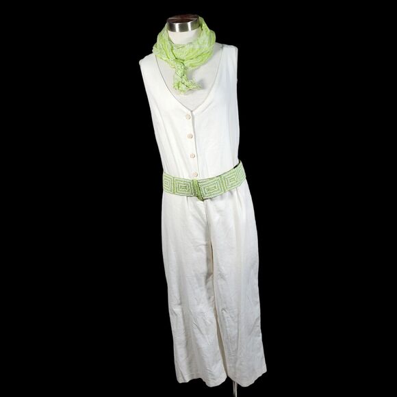 Starshine Collection White Jumpsuit Linen Cotton Rayon Sz S Summer Boho Cropped - Picture 1 of 16